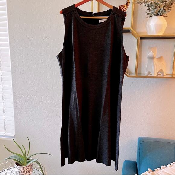 NEW LOFT Plus gray knit knee length dress shoulder buttons plus size 26 party - Picture 3 of 12
